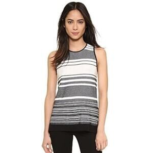 Vince  Cotton Knit Striped Print Sleeveless Tank Top White Black Size S